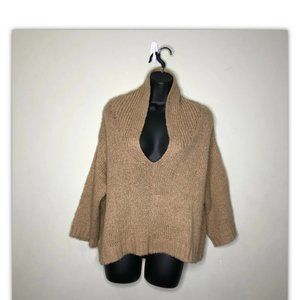 Gap Sz M Cropped Slouchy Shawl Neck Alpaca Beige Blend Cape Sweater Cardigan